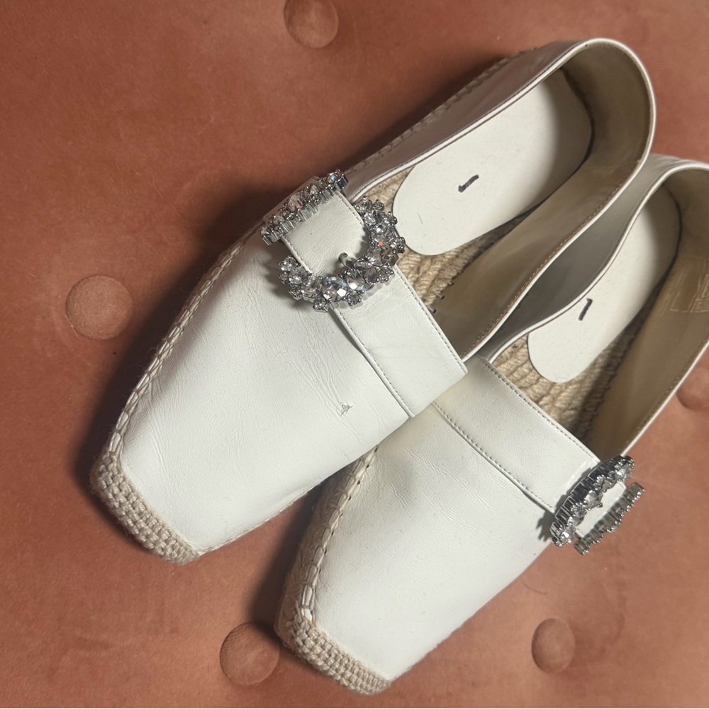Jimmy Choo White Espadrilles Embellished Slip-On Loafers - Women's - Picture 3 of 6